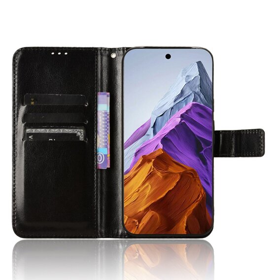 Θήκη με πτερύγιο για Google Pixel 9 Pro XL, Crazy Horse Wallet, μαύρη