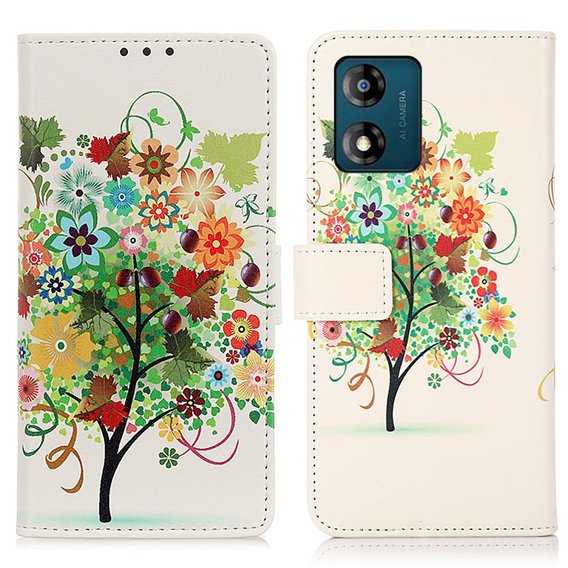 Θήκη με πτερύγιο για Motorola Moto E13, Wallet Tree, λευκή