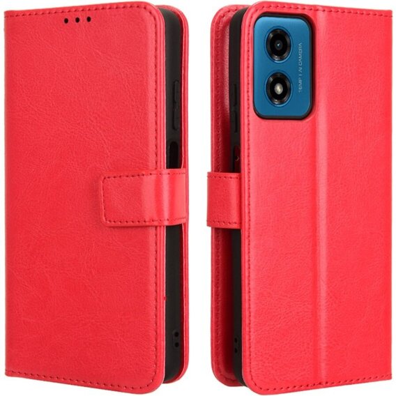 Θήκη με πτερύγιο για Motorola Moto E14, Crazy Horse Wallet, κόκκινη