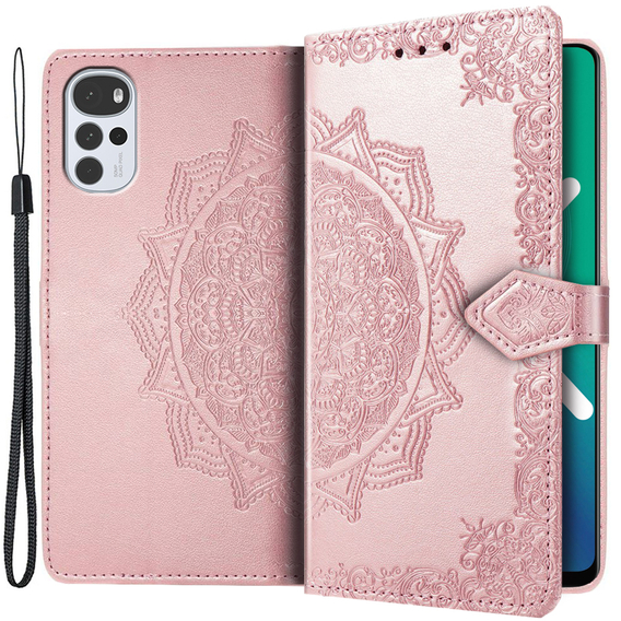 Θήκη με πτερύγιο για Motorola Moto G22, Mandala, ροζ rose gold