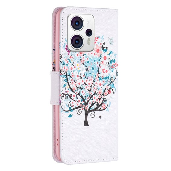 Θήκη με πτερύγιο για Motorola Moto G53 5G / G23 / G13, Wallet, colorful tree, λευκή