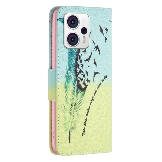 Θήκη με πτερύγιο για Motorola Moto G53 5G / G23 / G13, Wallet, feather, μπλε