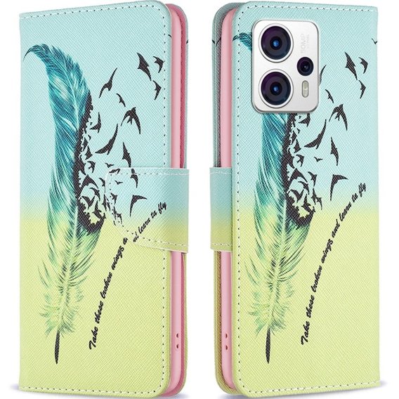 Θήκη με πτερύγιο για Motorola Moto G53 5G / G23 / G13, Wallet, feather, μπλε