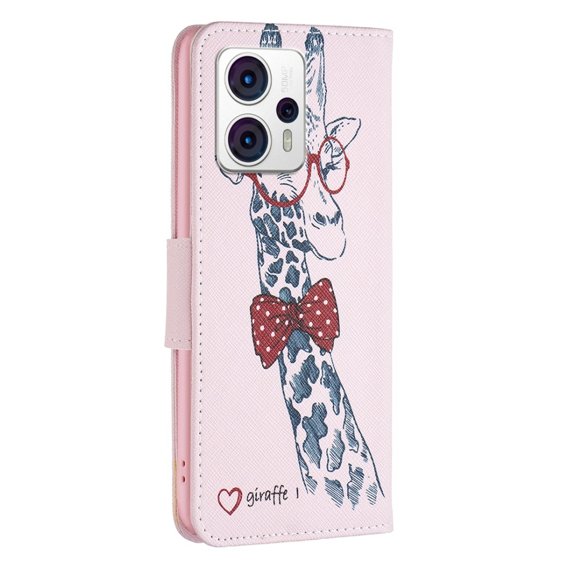 Θήκη με πτερύγιο για Motorola Moto G53 5G / G23 / G13, Wallet, giraffe, ροζ