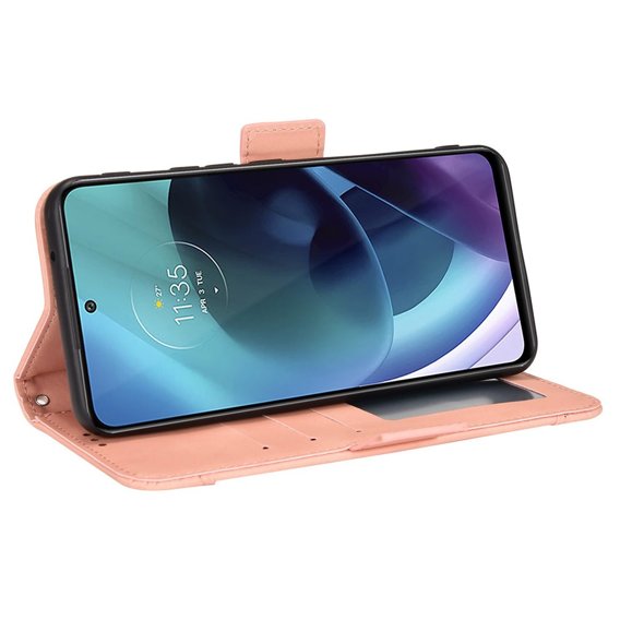 Θήκη με πτερύγιο για Motorola Moto G71 5G, Card Slot, ροζ