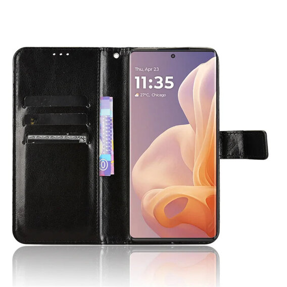 Θήκη με πτερύγιο για Motorola Moto G85, Crazy Horse Wallet, μαύρη