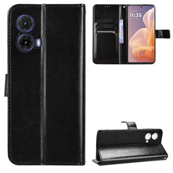 Θήκη με πτερύγιο για Motorola Moto G85, Crazy Horse Wallet, μαύρη