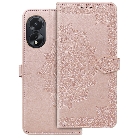 Θήκη με πτερύγιο για Oppo A58 4G, Mandala, ροζ rose gold