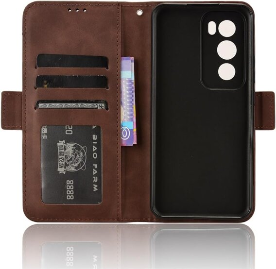 Θήκη με πτερύγιο για Oppo Reno 12 Pro, Card Slot, καφέ