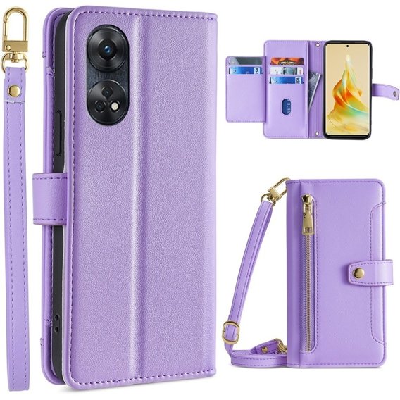 Θήκη με πτερύγιο για Oppo Reno8 T 4G, Wallet Zipper Pocket, μωβ