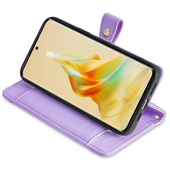 Θήκη με πτερύγιο για Oppo Reno8 T 4G, Wallet Zipper Pocket, μωβ