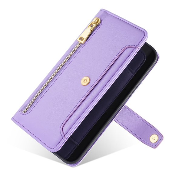 Θήκη με πτερύγιο για Oppo Reno8 T 4G, Wallet Zipper Pocket, μωβ