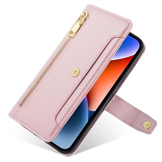 Θήκη με πτερύγιο για Oppo Reno8 T 4G, Wallet Zipper Pocket, ροζ