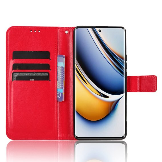 Θήκη με πτερύγιο για Realme 11 Pro 5G / Pro+ 5G, Crazy Horse Wallet, κόκκινη