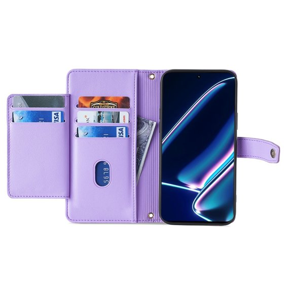 Θήκη με πτερύγιο για Realme 11 Pro 5G / Pro+ 5G, Wallet Zipper Pocket, μωβ