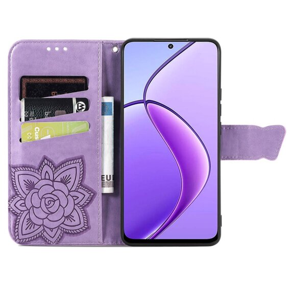 Θήκη με πτερύγιο για Realme 12, Butterfly, μωβ