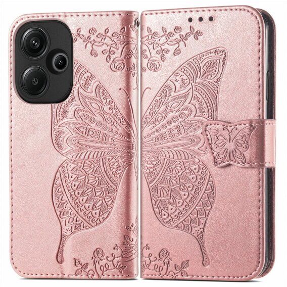 Θήκη με πτερύγιο για Realme 12 Pro 5G / 12 Pro+ 5G, Butterfly, ροζ rose gold