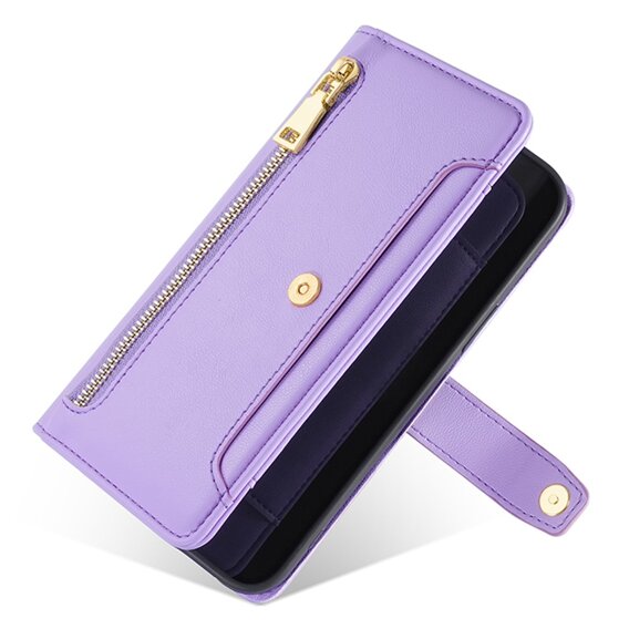 Θήκη με πτερύγιο για Realme 12, Wallet Zipper Pocket, μωβ