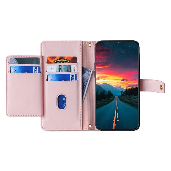 Θήκη με πτερύγιο για Realme 12, Wallet Zipper Pocket, ροζ