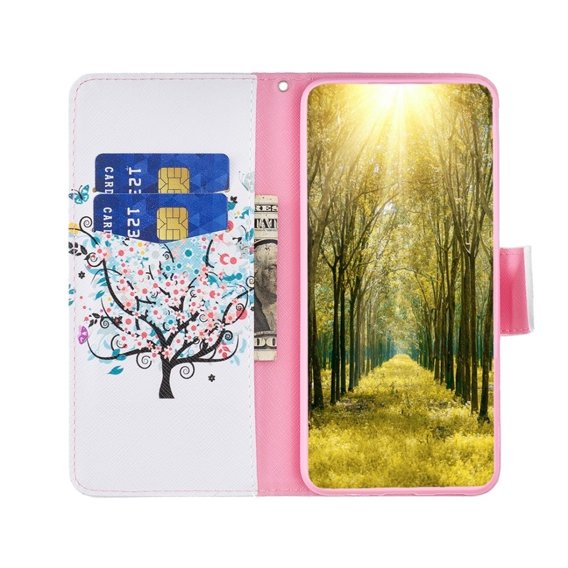 Θήκη με πτερύγιο για Realme C55, Wallet, colorful tree, λευκή