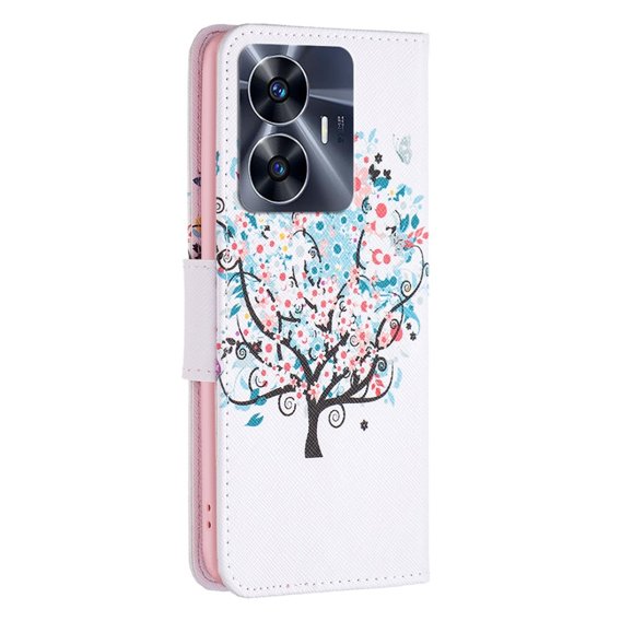 Θήκη με πτερύγιο για Realme C55, Wallet, colorful tree, λευκή