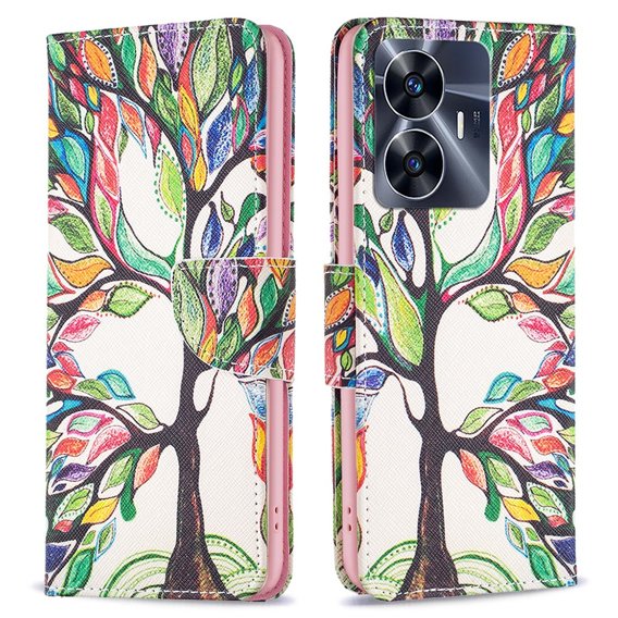 Θήκη με πτερύγιο για Realme C55, Wallet, tree of life, λευκή