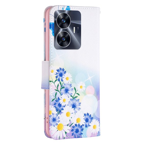 Θήκη με πτερύγιο για Realme C55, butterfly and flowers, ροζ