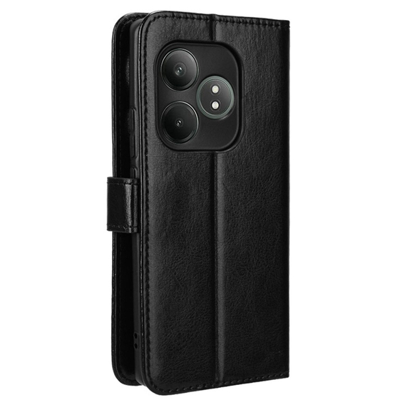 Θήκη με πτερύγιο για Realme GT 6 / 6T, Crazy Horse Wallet, μαύρη