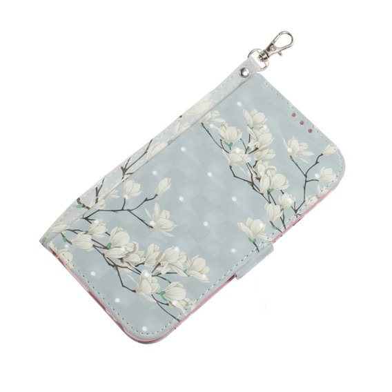 Θήκη με πτερύγιο για Samsung Galaxy A14 4G/5G, Wallet, flowers magnolia, λευκή