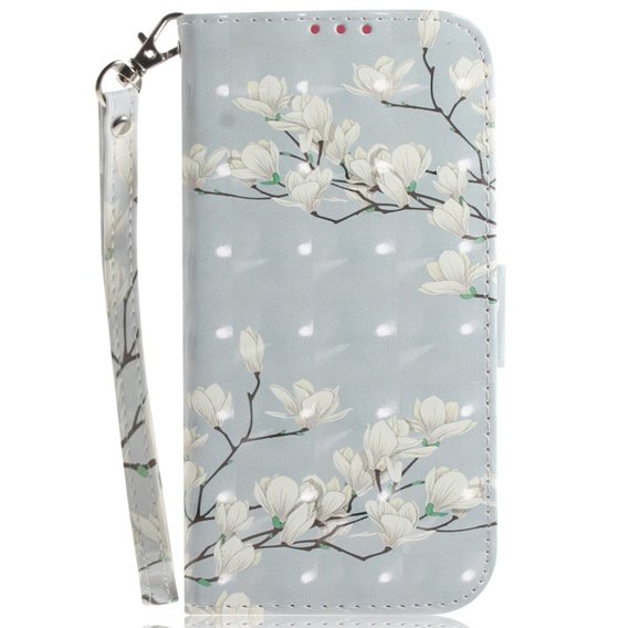 Θήκη με πτερύγιο για Samsung Galaxy A14 4G/5G, Wallet, flowers magnolia, λευκή