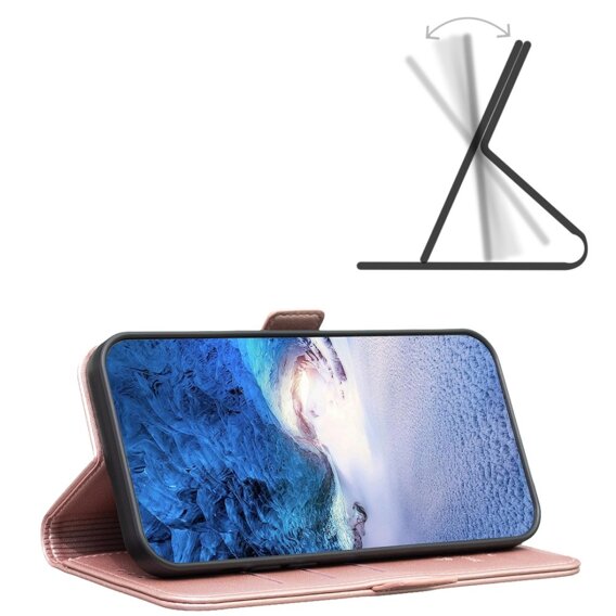 Θήκη με πτερύγιο για Samsung Galaxy A15, BINFEN Wallet, ροζ rose gold + γυαλί 9H 