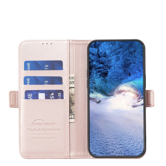 Θήκη με πτερύγιο για Samsung Galaxy A15, BINFEN Wallet, ροζ rose gold + γυαλί 9H 