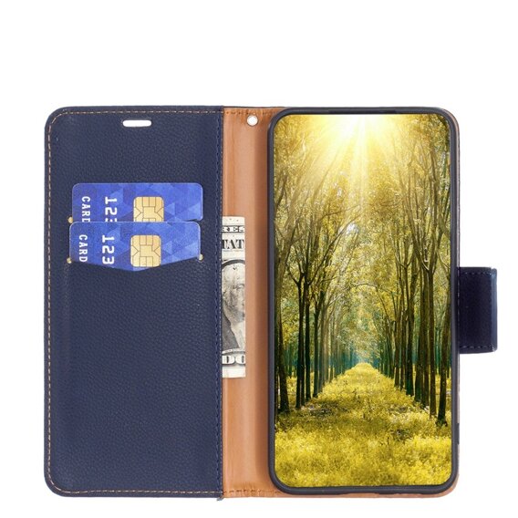 Θήκη με πτερύγιο για Samsung Galaxy A15, Wallet Litchi Leather, μπλε + γυαλί 9H 