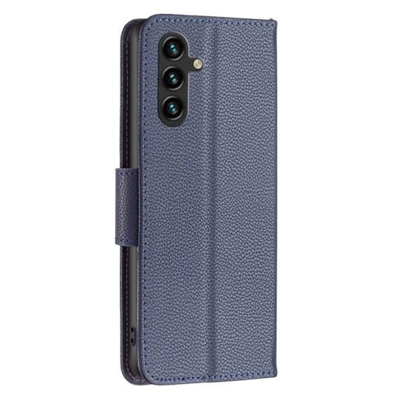 Θήκη με πτερύγιο για Samsung Galaxy A15, Wallet Litchi Leather, μπλε + γυαλί 9H 