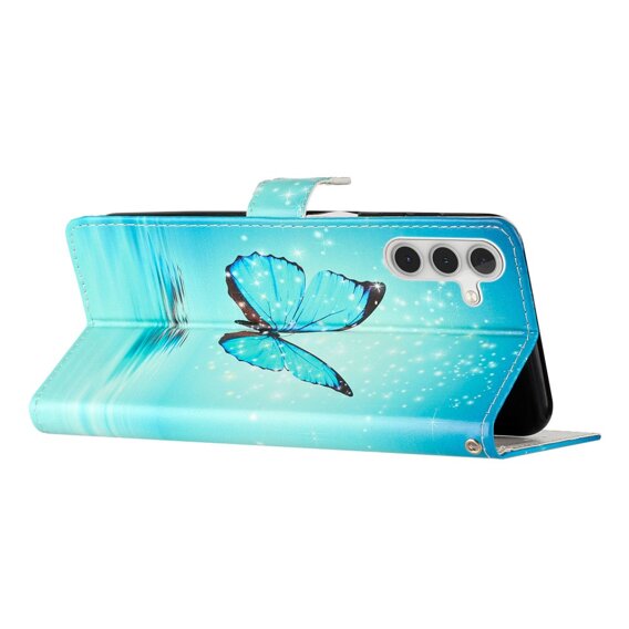 Θήκη με πτερύγιο για Samsung Galaxy A25 5G, Wallet, Butterfly, μπλε + γυαλί 9H 