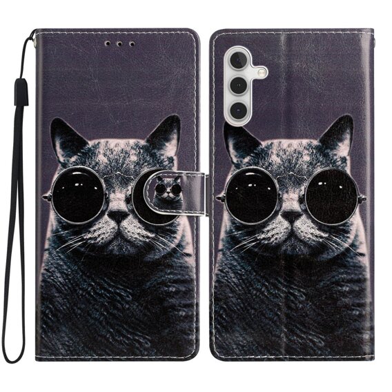 Θήκη με πτερύγιο για Samsung Galaxy A25 5G, Wallet, Cat, μαύρη+ γυαλί 9H