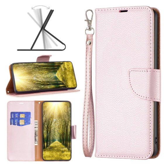 Θήκη με πτερύγιο για Samsung Galaxy A25 5G, Wallet Litchi Leather, ροζ + γυαλί 9H 