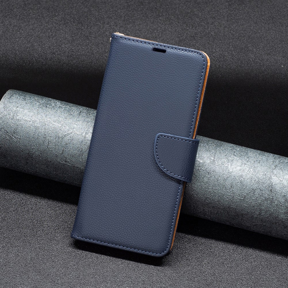 Θήκη με πτερύγιο για Samsung Galaxy A25 5G, Wallet Litchi Leather, σκούρο μπλε+ γυαλί 9H 