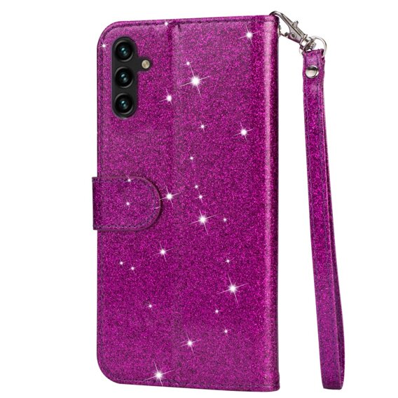 Θήκη με πτερύγιο για Samsung Galaxy A35 5G, Wallet Zipper Pocket Glittery, μωβ