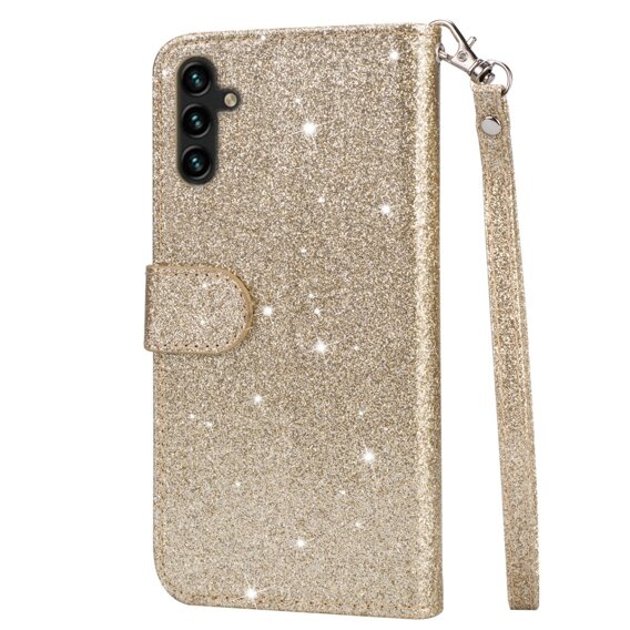 Θήκη με πτερύγιο για Samsung Galaxy A35 5G, Wallet Zipper Pocket Glittery, χρυσή