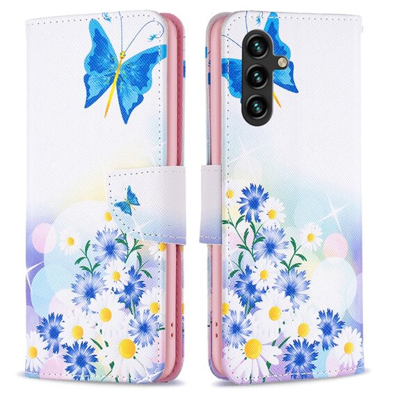 Θήκη με πτερύγιο για Samsung Galaxy A55 5G, Wallet, Butterfly & Flowers, λευκή