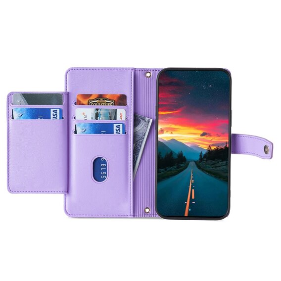 Θήκη με πτερύγιο για Samsung Galaxy M15 5G, Wallet Zipper Pocket, μωβ