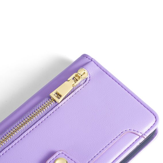 Θήκη με πτερύγιο για Samsung Galaxy M15 5G, Wallet Zipper Pocket, μωβ