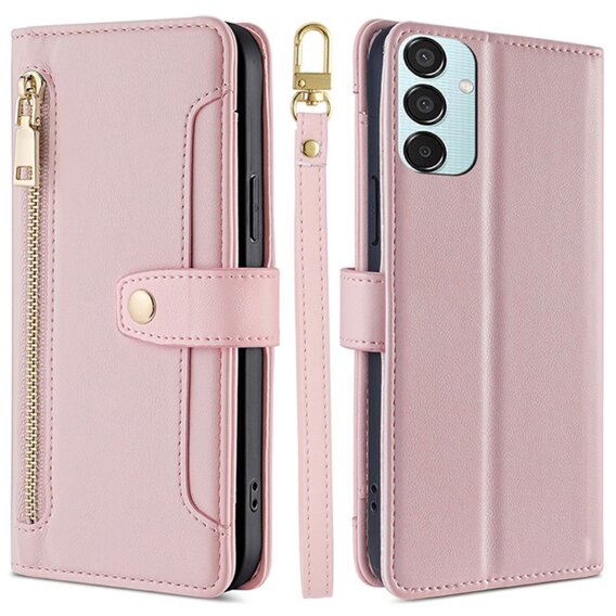 Θήκη με πτερύγιο για Samsung Galaxy M15 5G, Wallet Zipper Pocket, ροζ