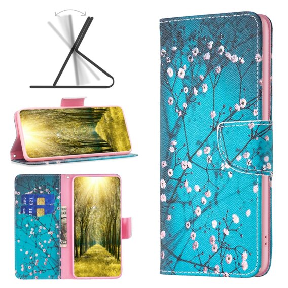 Θήκη με πτερύγιο για Samsung Galaxy S23 FE, Wallet, Sakura, μπλε