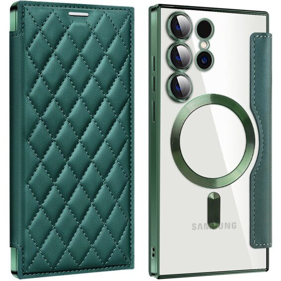 Θήκη με πτερύγιο για Samsung Galaxy S24 Ultra, RFID Wallet MagSafe CamShield, πράσινη