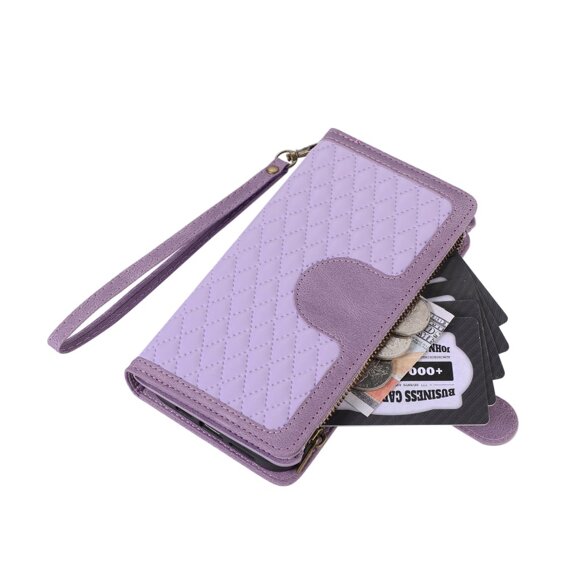 Θήκη με πτερύγιο για Samsung Galaxy S24 Ultra, Wallet Zipper Pocket, με ιμάντα ώμου, μωβ