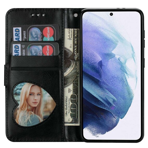 Θήκη με πτερύγιο για Samsung Galaxy S24, Wallet Zipper Pocket Glittery, μαύρη