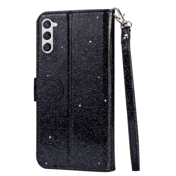 Θήκη με πτερύγιο για Samsung Galaxy S24, Wallet Zipper Pocket Glittery, μαύρη