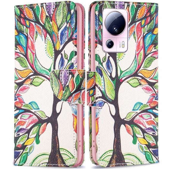 Θήκη με πτερύγιο για Xiaomi 13 Lite, Wallet, tree of life, λευκή